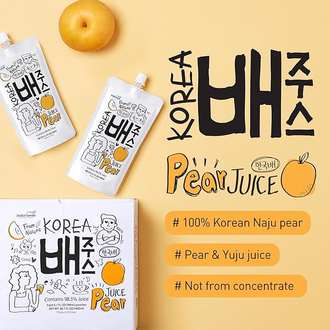 Korean Pear Juice Boxes 48.7 Fl Oz (Pack of 8) – 배주스 – [Good for Hangover] Fresh Juice On-the-Go Drinks