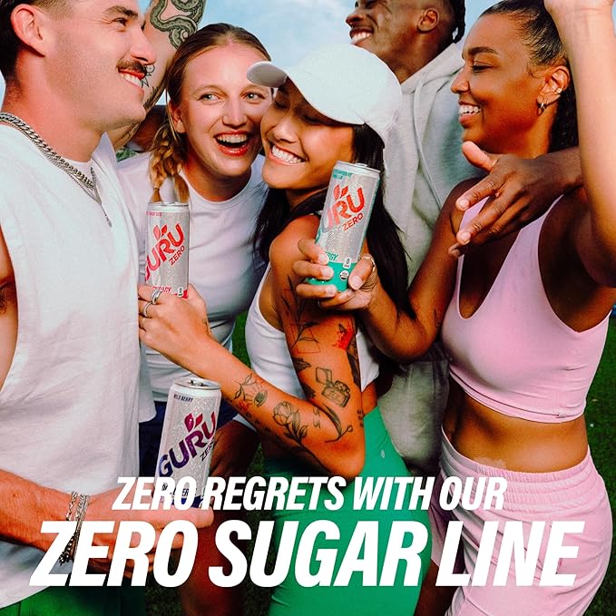 GURU ZERO SUGAR Wild Ruby Red Organic Energy Drinks Clean Energy Drink with Plant Based Natural Caffeine from Green Tea Coconut Water Prebiotic Zero Added sugars Gluten Free and Vegan Pre Workou