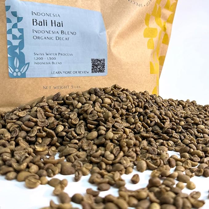 Current Crop Roasting Shop Bali Hai Organic Decaf Coffee Beans – Unroasted Green Coffee – Swiss Water Process – Indonesia Blend – Smooth &amp Balanced with Cocoa &amp Marshmallow Notes - 3 Pound Bag