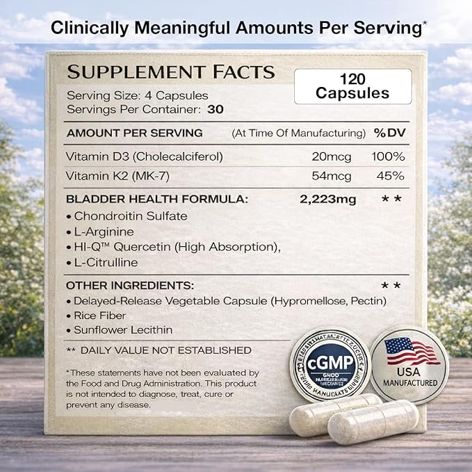 Bladder Health &amp Pelvic Discomfort* - Natural Lining Support* -120 Capsules - Made in The USA