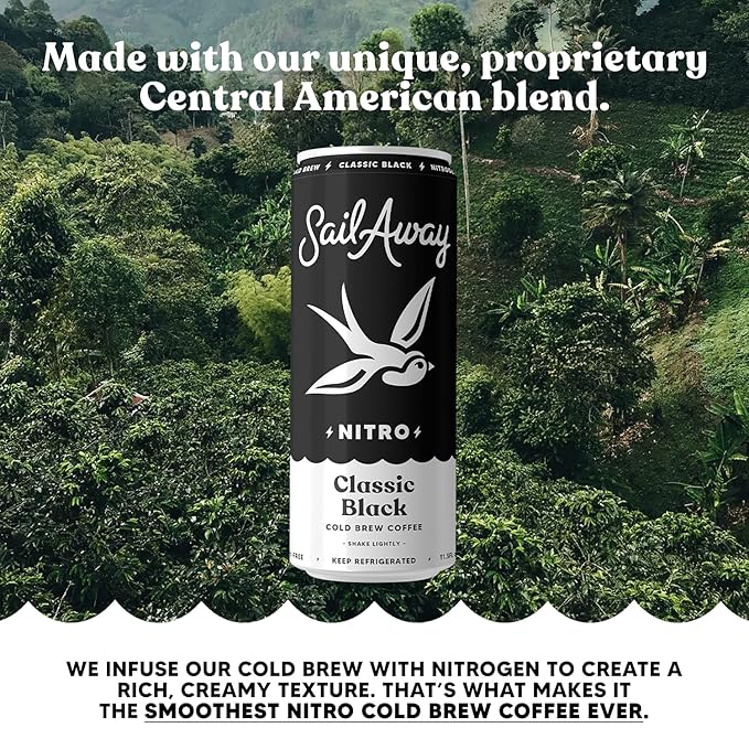Sail Away Coffee Cold Brew Coffee Cans Classic Black - Smooth Unsweetened Less Acidic Gluten-Free Dairy-Free 11.5 Ounce (Pack of 12)