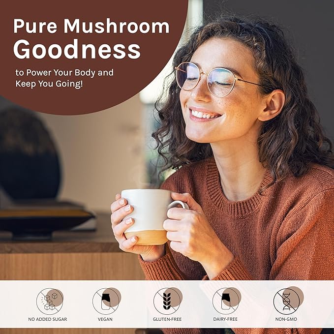 Organic Traditions Mocha Mushroom Coffee Instant Coffee Blend with Cacao Lion’s Mane Chaga Reishi Cordyceps Turkey Tail Dairy Free Adaptogenic Superfoods to Support Energy and Focus 200g / 7oz