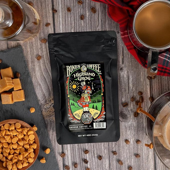 Bones Coffee Company Favorite Flavors Sample Pack Box Set with Specialty Coffee Mug 5 Assorted Single-Origin Low Acid Medium Roast Arabica Beans Flavored Coffee Gifts 4 oz Pack of 5 Ground