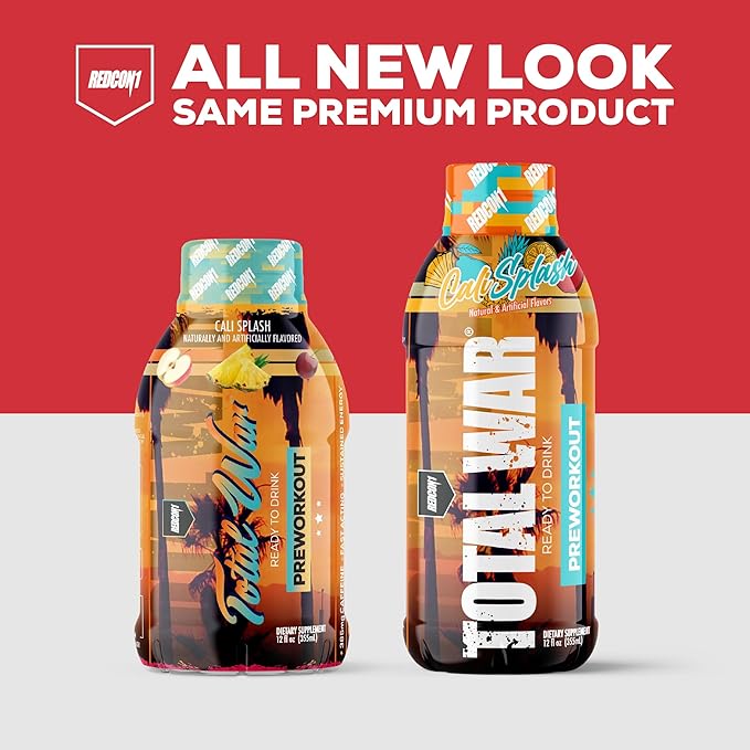 REDCON1 Total War Ready to Drink Pre Workout - Endurance Boosting Keto Friendly RTD Formula - Amino Acid + Citrulline Malate Pre Workout Drink for Men &amp Women (Cali Splash 12 Servings)