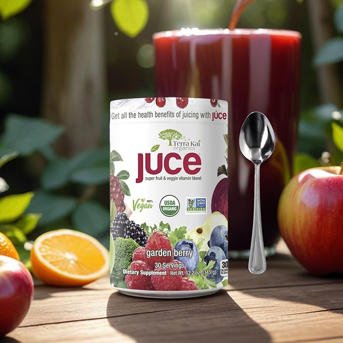Terra-Kai Organics Juce Super Fruit and Veggie Blend Drink 12.2-Ounce Garden Berry 30 Servings Greens Powder Juce Green Juice Powder Super Food Greens Drink Juce Terra Kai (Pack 1) bundle with