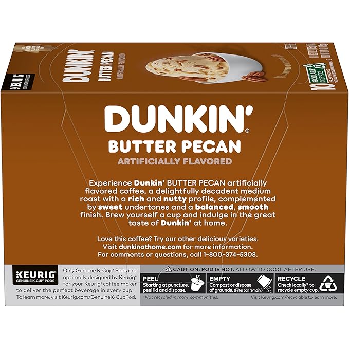 Dunkin’ Butter Pecan Artificially Flavored Coffee K-Cup Pods 60 Ct.