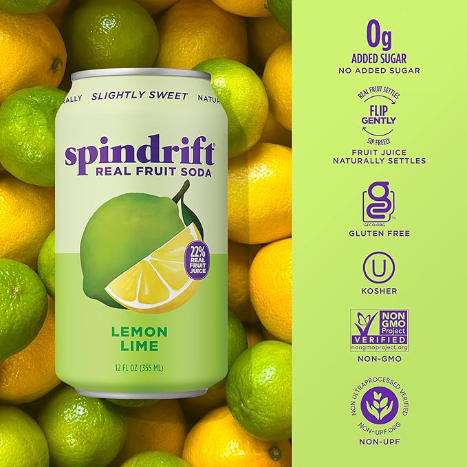 Spindrift Lemon Lime Soda Made with Real Squeezed Fruit Pack of 12