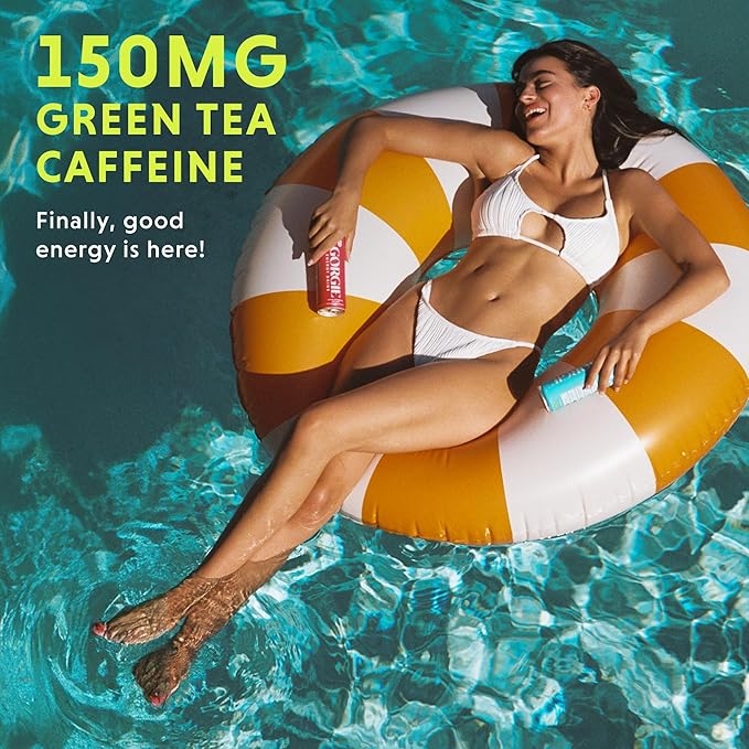 GORGIE Sugar Free Natural Energy Drinks Sparkling Watermelon Crush (12 Pack) - Healthy Energy Drink - Natural Coffee Replacement with Green Tea Caffeine and Biotin 150mg Caffeine Vegan Low Calorie