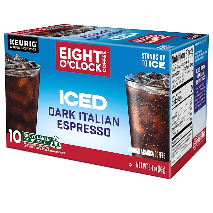 Eight O'Clock Coffee ICED Dark Italian Keurig Single-Serve K-Cup Pods Dark Roast Iced Coffee 60 Count (6 Packs of 10)