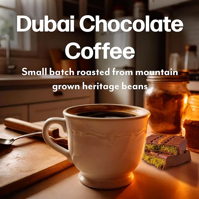 Maud's Dubai Chocolate Flavored Coffee Pods 36 ct Medium Roast Flavored Coffee in Single Serve Pods – 100% Arabica Beans Compatible with Keurig K Cups Maker