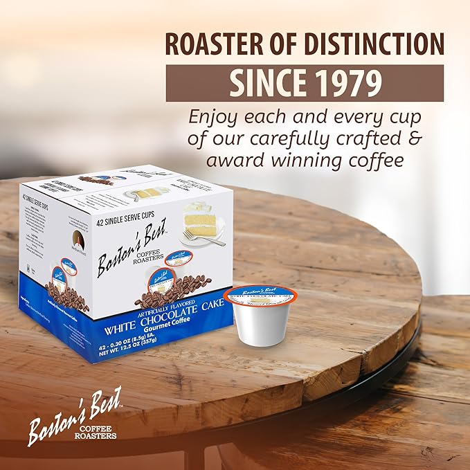 Boston’s Best - White Chocolate Cake Flavored Delicious Gourmet Coffee Compatible with Keurig Coffee Maker 1 Count (42 Single Serve Medium Roast Cups)