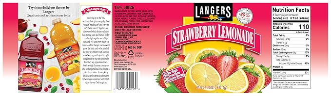 Langers Strawberry Lemonade 64 fl oz (Pack of 8)