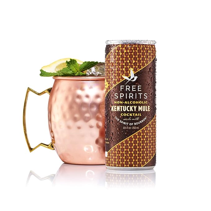Free Spirits Kentucky Mule - Non-Alcoholic Cocktail - Mixed Ready To Drink Mocktail - Low Sugar Real Fruit Juice B-Vitamins - Non-GMO &amp Vegan - 8.4 fl oz Cans (12 Pack)