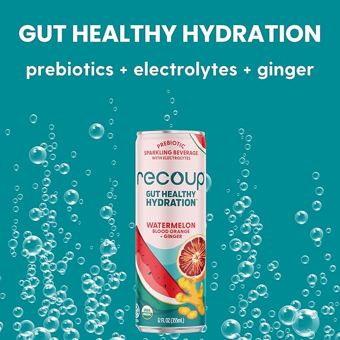 Recoup Organic Sparkling Prebiotic Drink - Variety + Ginger with Electrolytes for Gut Health Support &amp Hydration No Added Sugar ((Pack of 6) Variety)