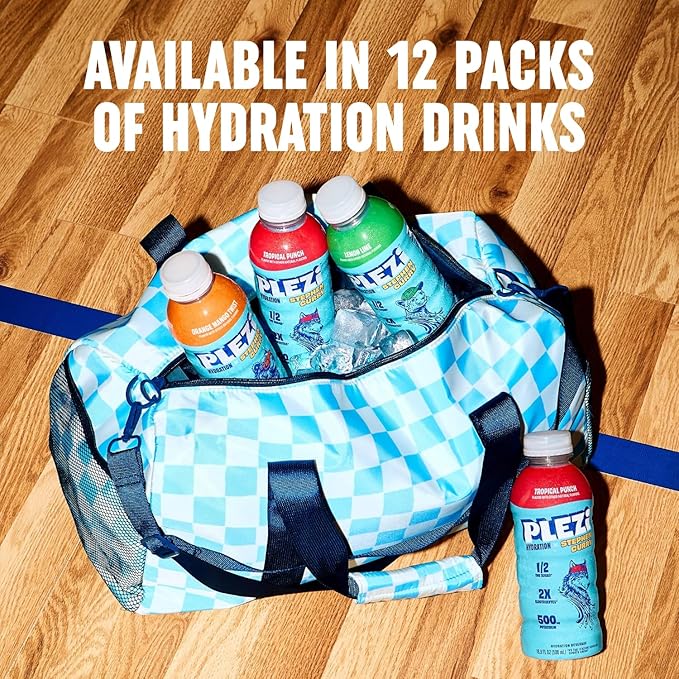 PLEZi Orange Mango Twist Hydration Drink x Stephen Curry - Sports Drinks with 2X Electrolytes - 500mg Potassium Low Sugar No Added Sugar - For Kids &amp Adults - 16.9 Fl Oz (12 Pack)