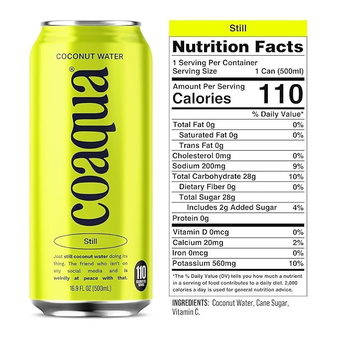 Coaqua Coconut Water Large Can 16.9 fl oz (Pack of 12)