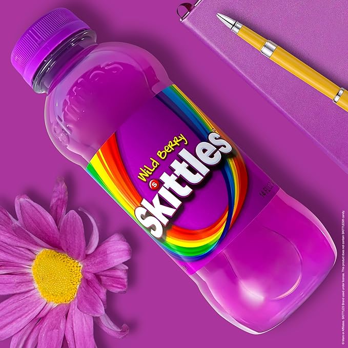 SKITTLES™ Candy Flavored Drink - Wild Berry Flavor | Bulk Candy Drinks with Fruity Flavors | 12 Fl oz. Bottles Pack of 12
