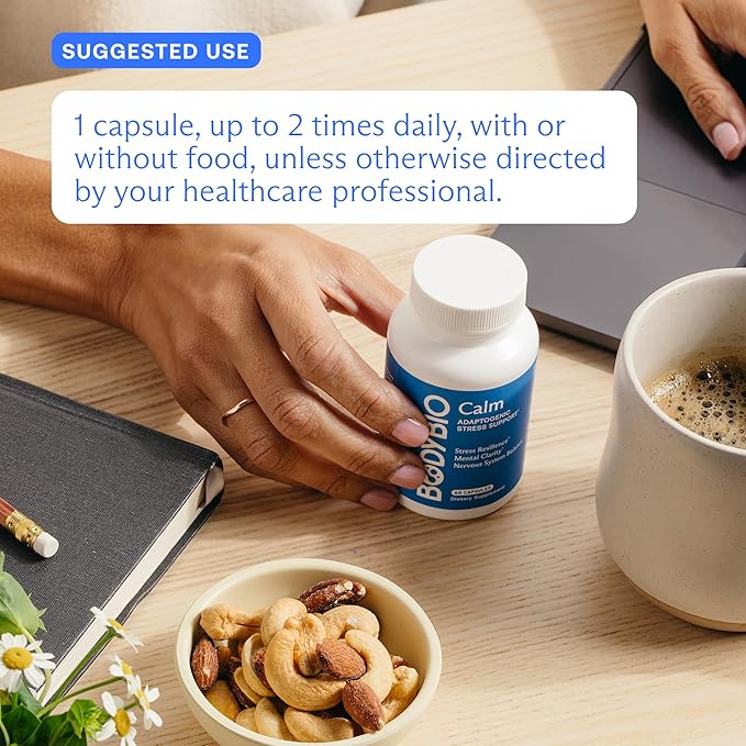 BodyBio Calm - Natural Stress Relief Blend with Rhodiola Glycine &amp Phosphatidylserine - Supports Relaxation Mental Focus &amp Balanced Cortisol - Non - Drowsy Formula