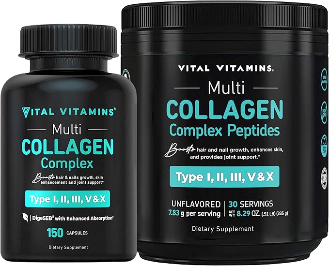 Vital Vitamins Multi Collagen Pills + Multi Collagen Peptides Powder