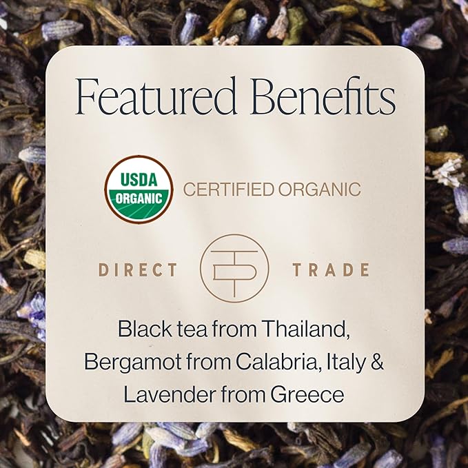 Rishi Tea Earl Grey Lavender Loose Leaf Pure Black Tea - Organic with Bergamot Oil and Lavender Flowers Energizing &amp Caffeinated - 16 Ounces 50+ Servings