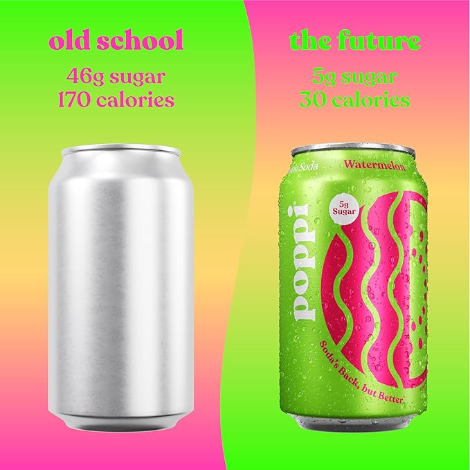 Poppi Sparkling Prebiotic Soda Beverage with Apple Cider Vinegar Seltzer Water and Fruit Juice Watermelon Flavor 12 oz Pack of 12 Packaging May Vary