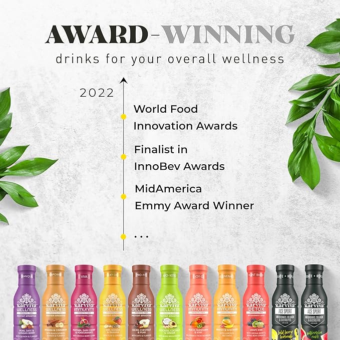 KARVIVA ACE Collagen Juice Energy Recovery Healthy Joints Skin &amp Hair Antioxidants Marine Collagen Electrolytes Low-Sugar Low-Calories Non-GMO Vitamins (6 BPA-Free Bottles12 fl oz Each)