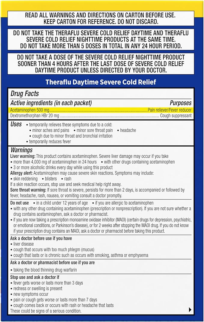 Theraflu Combo Daytime and Nighttime Severe Cold Relief Honey Lemon Flavor Powder_ and Daytime Severe Cold Relief Berry Burst Flavor Powder _6 Daytime + 6 Nighttime and 6 Berry Burst Powder Packets