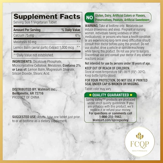 Spring Valley - Melatonin Sleep Support with Lemon Balm 10mg 240 Vegetarian Tablets (1)