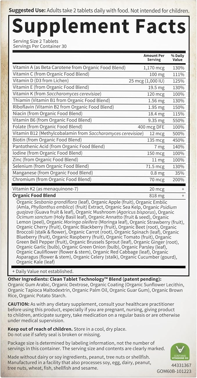 Garden of Life Organics Whole Food Multivitamin for Men 60 Tablets Vegan Mens Vitamins and Minerals for Health and Well-Being Certified Organic Vegan Multi