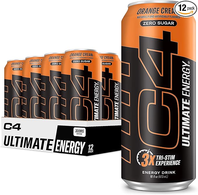 C4 Ultimate Sugar Free Energy Drink 16oz (Pack of 12) | Orange Cream | Pre Workout Performance Drink with No Artificial Colors or Dyes