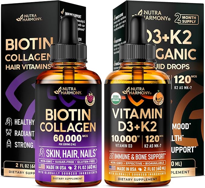 NUTRAHARMONY Liquid Biotin Collagen &amp Vitamin D3 K2 Drops