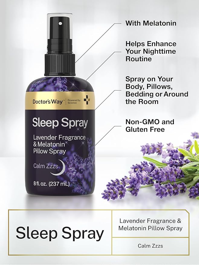 Doctor's Way Sleep Spray 8 fl oz | 3 Pack | with Lavender &amp Melatonin | Fragrance Pillow Spray | Non-GMO Gluten Free Paraben Free