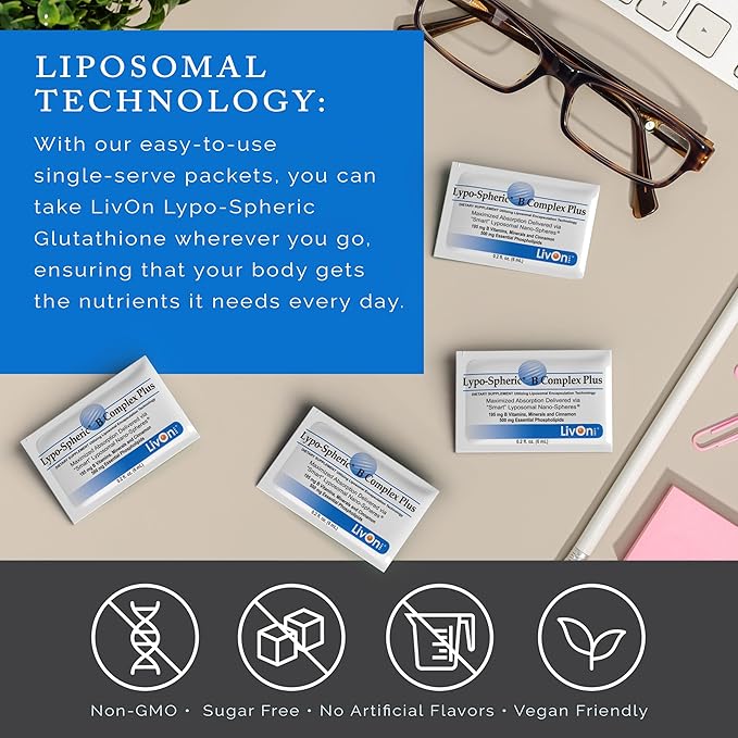 LivOn Laboratories Lypo-Spheric B Complex Plus – 30 Packets – 195 mg B Vitamins Minerals &amp Cinnamon Per Packet – Liposome Encapsulated for Maximum Bioavailability – 2 Pack