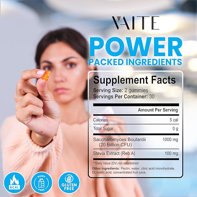 Saccharomyces Boulardii Probiotics 500mg - Gut Health Supplements &amp Candida Support Probiotic for Women &amp Men Digestive &amp Immune Supports Supplement Non-GMO Gluten Free 60 Vegan Gumm