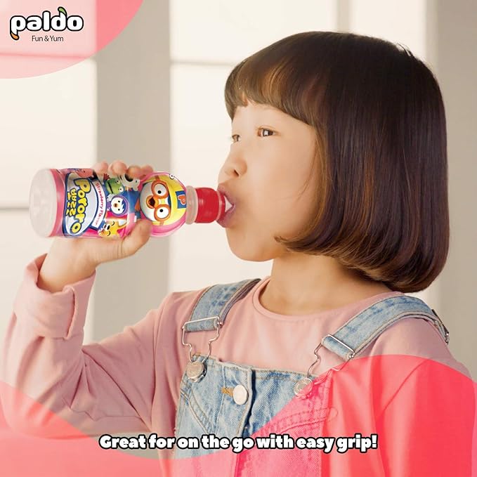 Paldo Fun &amp Yum Pororo Kids Strawberry Flavor Drink Pack of 8 Fruit Juice Drinks with Comfortable Push-Pull Sports Cap Perfect Drink for Children 7.95 fl oz. x 8