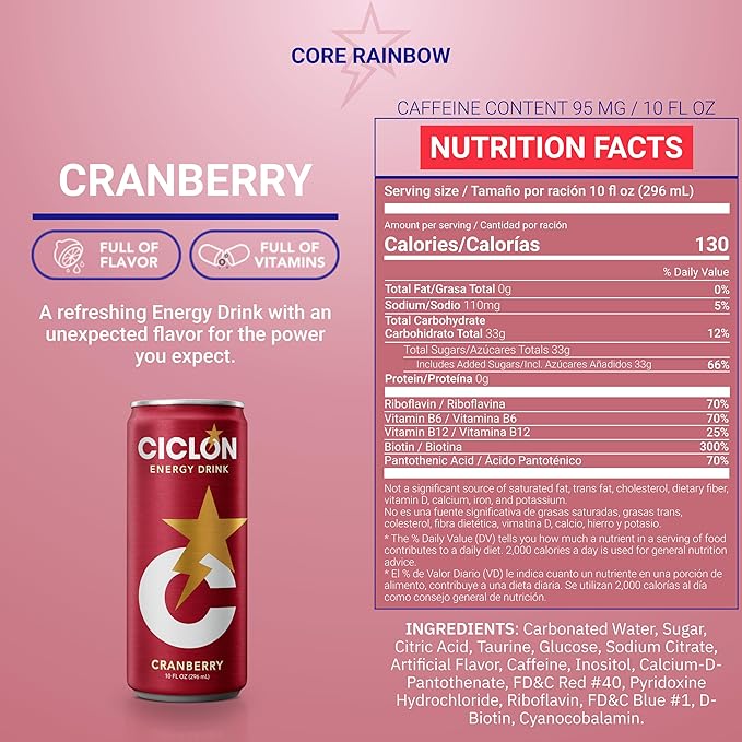 Ciclon Energy Drink Cranberry Flavor 24 Cans (10 Fl Oz)