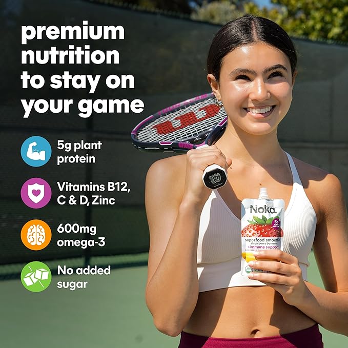 Noka Superfood Fruit Smoothie Pouches Super Berry Healthy Snacks with Flax Seed Prebiotic Fiber and Plant Protein Vegan and Gluten Free Organic Squeeze Pouch 4.22 oz 24 Count