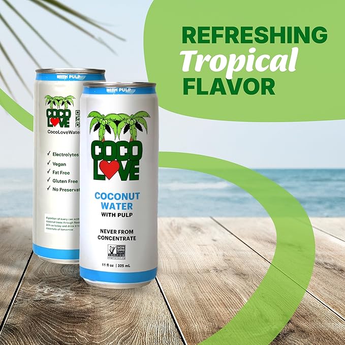 CocoLove 100% Coconut Water with Pulp | 11 Fl Oz - 325 mL (12 Pack)
