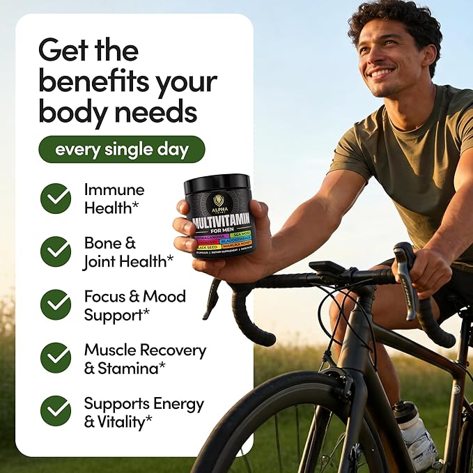 Alpha Tribe Multivitamin for Men &amp Organizer w/Seamoss Black Seed Oil Ashwagandha Burdock Root Turmeric Bladderwrack Vitamin C Elderberry Manuka | Daily Men's Vitamins &amp Minerals Supplemen