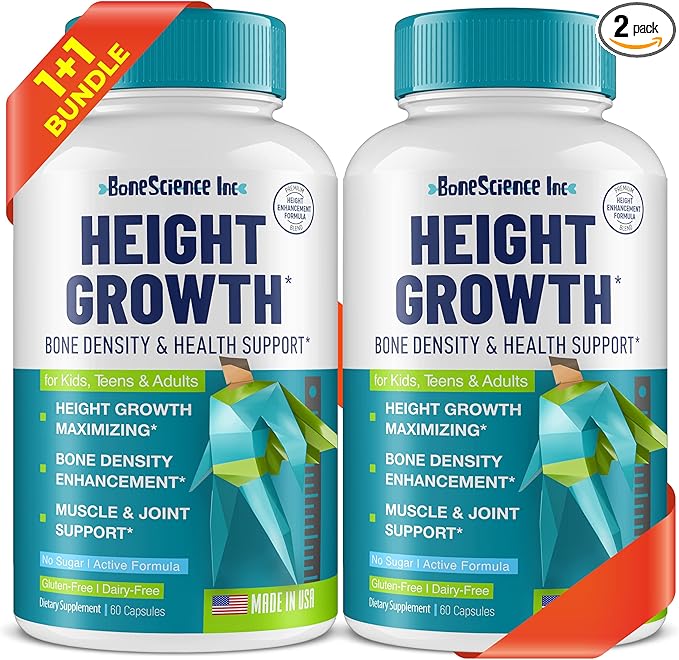 (Pack of 2) Height Growth Maximizer - Made in USA - Natural Height Increase Booster &amp Bone Growth Pills - Grow Taller Supplement for Adults Teens &amp Kids - Vitamins for Boys &amp Girls to Get