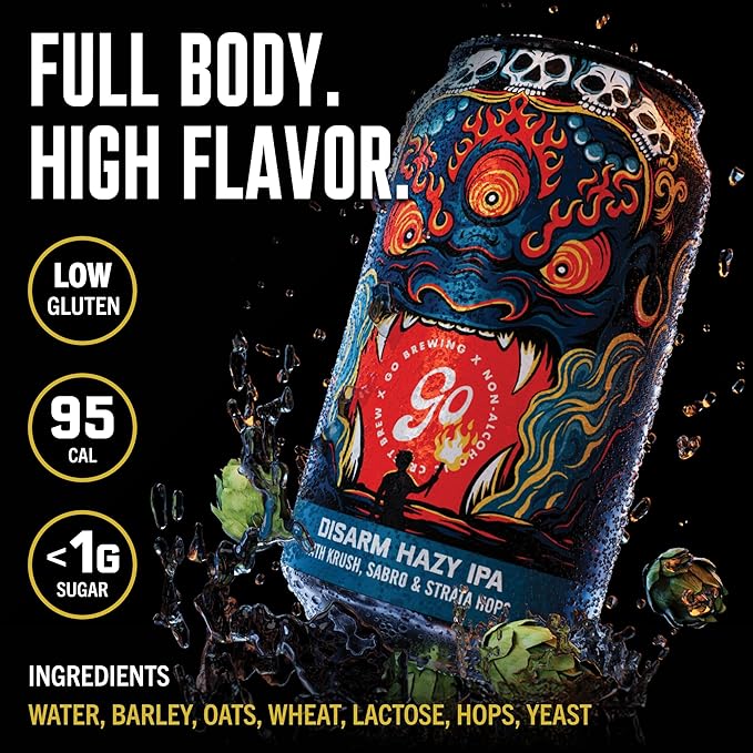 Go Brewing - IPA 12 Mixed Pack - Non Alcoholic Beer - Small Batch Brew - Low Calorie Drink - Featuring Double IPA Disarm Hazy Grapefruit &amp Tropical IPA - Low-Calorie NA Brew (12 oz 12 Pack)
