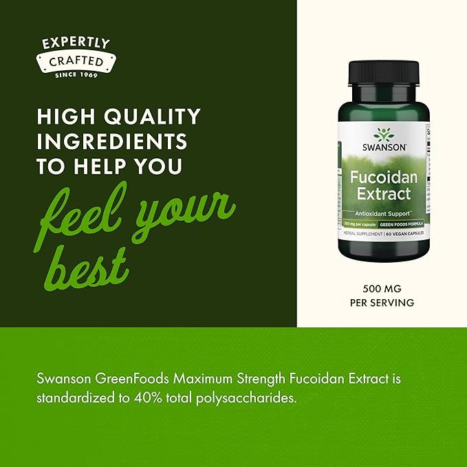 Swanson Maximum Strength Fucoidan Extract Immune Support Supplement for Adults Seeking Natural Immune Defense from Brown Seaweed - 500 mg (60 Vegan Capsules 3 Pack)