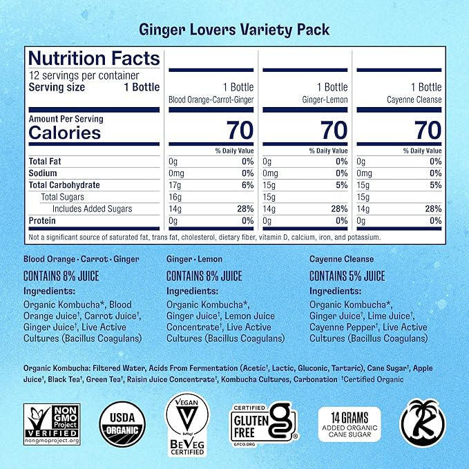 Health-Ade Kombucha Tea Organic Drink Fermented Tea with Living Probiotics Detoxifying Acids Supports Gut Health Non-GMO Vegan Gluten Free 12 Pack (16 Fl Oz Bottles) Ginger Lovers Variety Pack
