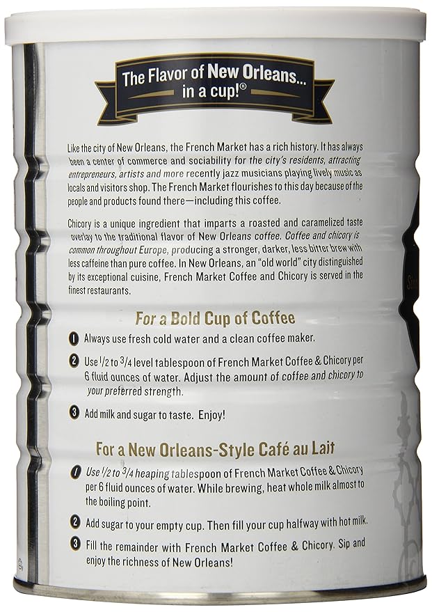 French Market Coffee &amp Chicory Restaurant Blend Medium-Dark Roast Ground Coffee Metal Can 12-Ounce (Pack of 4)