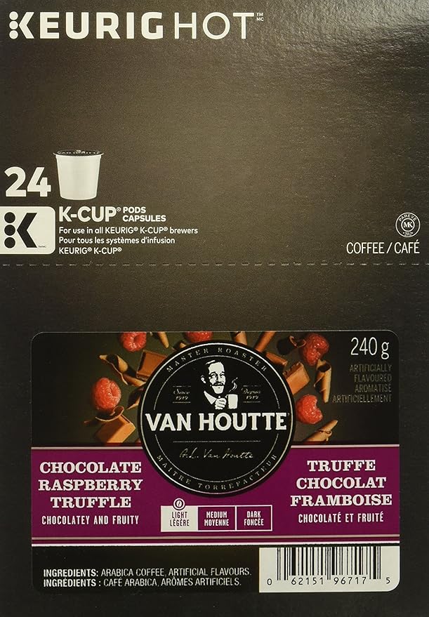 Van Houtte Raspberry Chocolate Truffle Single-Serve Keurig K-Cup Pods Light Roast Coffee 48 Count (2 Boxes 24 Pods)