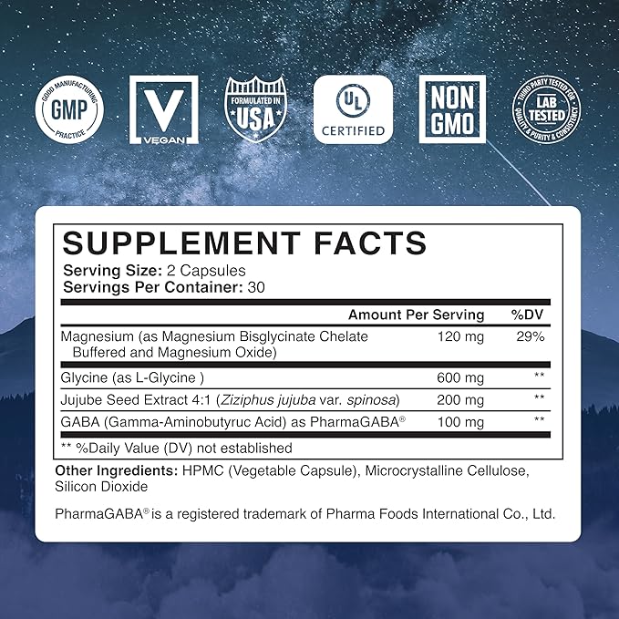 Abundant Earth Natural Sleep Aid for Adults Minding Down Sleep Support Supplement Max Strength Deep Sleep Supplement Without Melatonin to Calm &amp Restore The Sleeping Cycle + Magnesium GABA 60ct