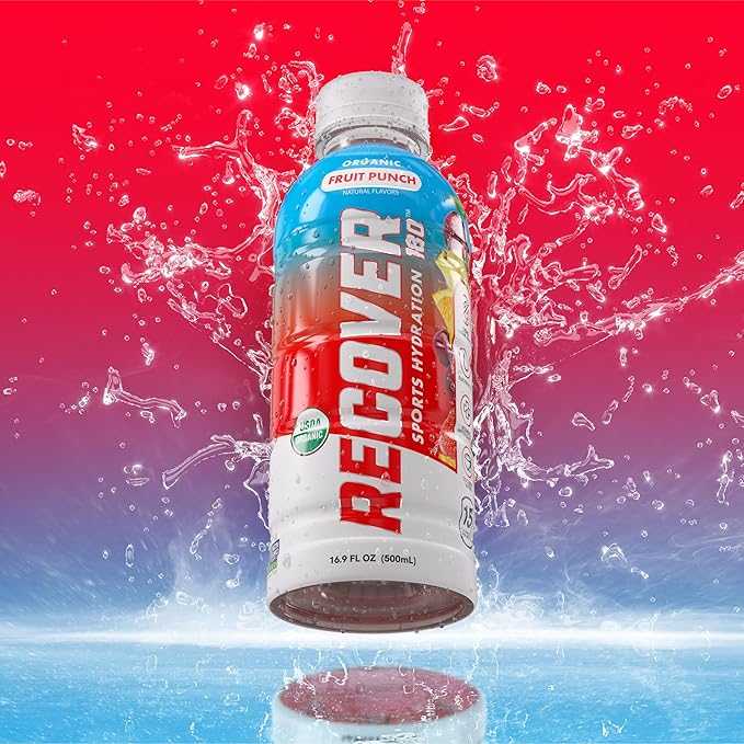 RECOVER 180 Organic Sports Hydration Drink No Sugar Added 20 Calorie Sports Beverage Organic Flavors With Vitamins Potassium-Packed Electrolytes (16.9 Fl Oz (Pack of 12) Fruit Punch)