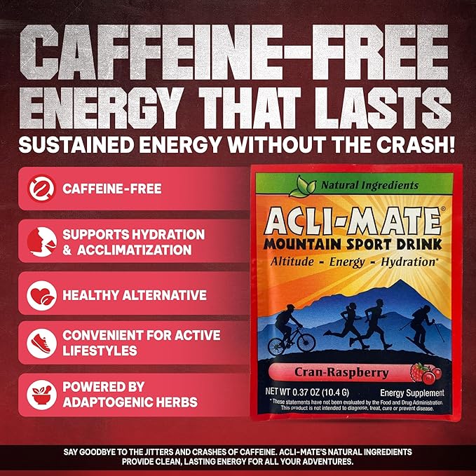 Acli-Mate Mountain Sport Drink Mix - High Altitude Acclimatization Electrolyte Powder Packets - Energy Drink Mix - Recovery Hydration Packets for Running Hiking Cycling &amp More (30CT CranRaspebe
