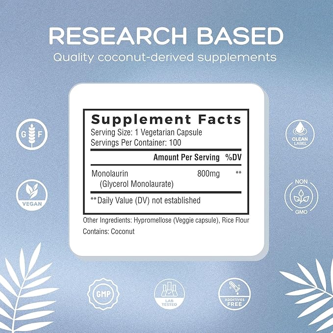 Natural Cure Labs Extra Strength Monolaurin 800mg - 2 Pack 200 Capsules