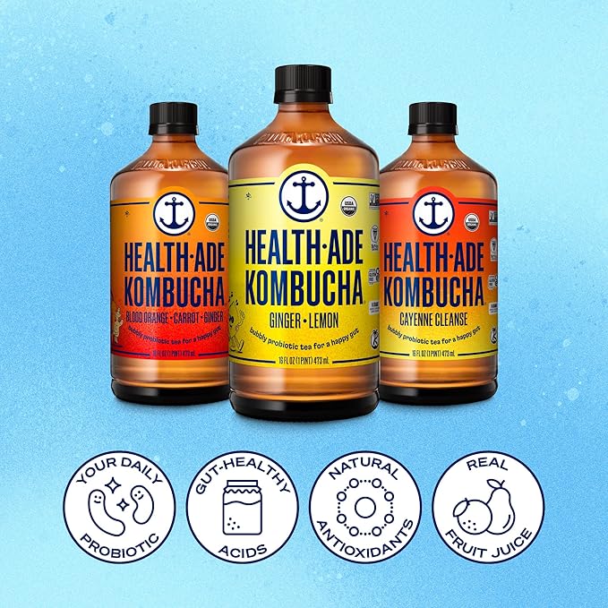 Health-Ade Kombucha Tea Organic Drink Fermented Tea with Living Probiotics Detoxifying Acids Supports Gut Health Non-GMO Vegan Gluten Free 12 Pack (16 Fl Oz Bottles) Ginger Lovers Variety Pack
